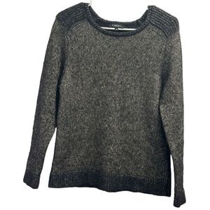 Caroll Paris Black and Metallic Long Sleeve Ribbed Shoulder Crew Neck Viscose, M